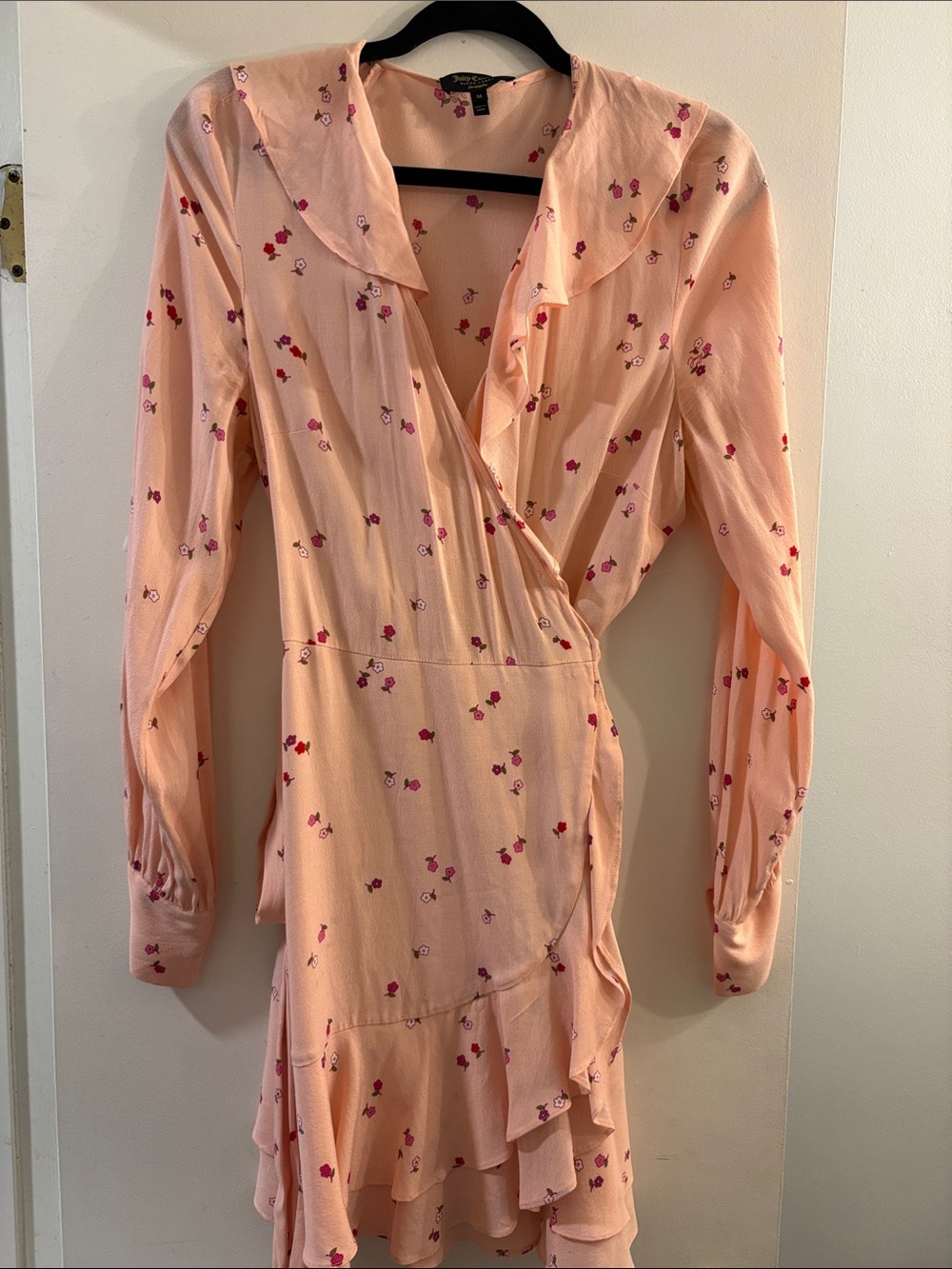 Juicy Couture Peach Floral Wrap Dress with Ruffle Hem
